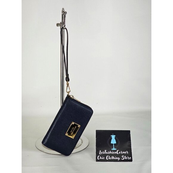 Michael Kors Women's Navy Blue Saffiano Leather Zip Around Wallet 123 - Picture 1 of 12